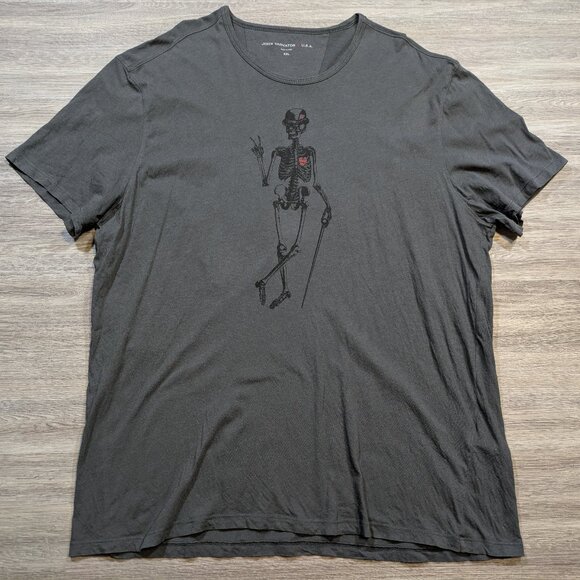 John Varvatos Star USA Skeleton Peace Sign Heart Cotton Grey T Shirt Men's XXL - Picture 1 of 8